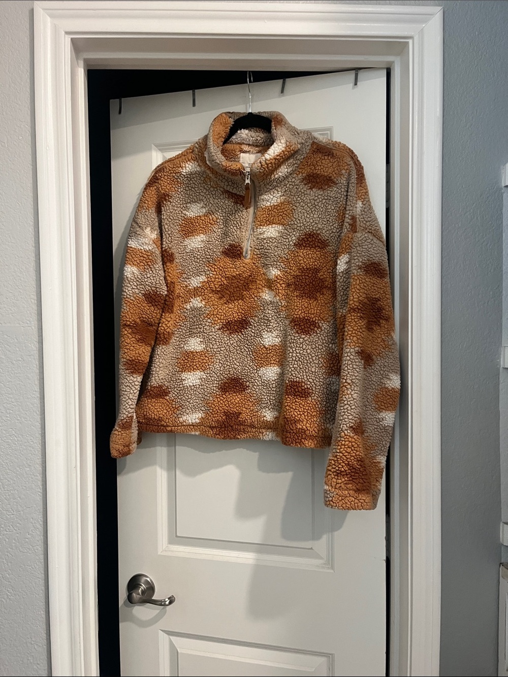 Thread & Supply Cozy Sherpa Cowl Pullover in Rust & Cream
